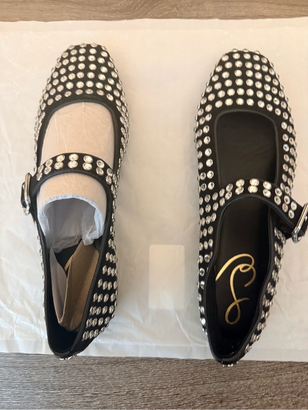 Sam Edelman Black Mary Jane Flats with Silver Studs - Picture 3 of 8